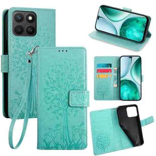 For Honor X8c 4G Tree & Deer Embossed Leather Phone Case(Green)