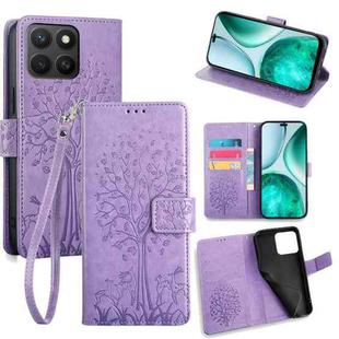 For Honor X8c 4G Tree & Deer Embossed Leather Phone Case(Purple)