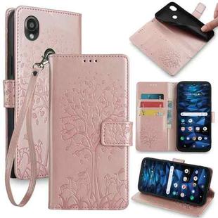 For Kyocera Digno SX3-KYG02 Tree & Deer Embossed Leather Phone Case(Rose Gold)