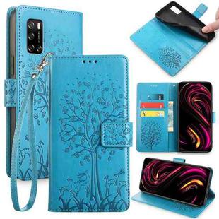 For Rakuten Big S Tree & Deer Embossed Leather Phone Case(Blue)