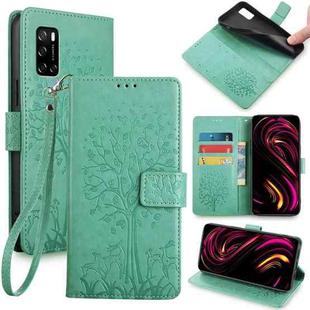 For Rakuten Big S Tree & Deer Embossed Leather Phone Case(Green)