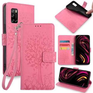 For Rakuten Big S Tree & Deer Embossed Leather Phone Case(Pink)
