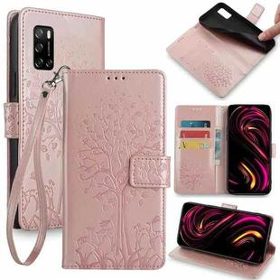 For Rakuten Big S Tree & Deer Embossed Leather Phone Case(Rose Gold)