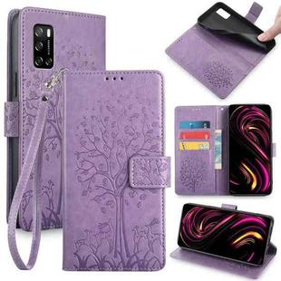 For Rakuten Big S Tree & Deer Embossed Leather Phone Case(Purple)