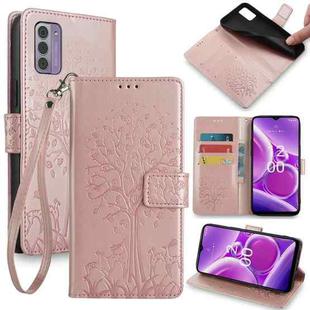 For Nokia G42 5G Tree & Deer Embossed Leather Phone Case(Rose Gold)