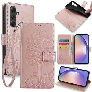 For Samsung Galaxy A54 5G Tree & Deer Embossed Leather Phone Case(Rose Gold)