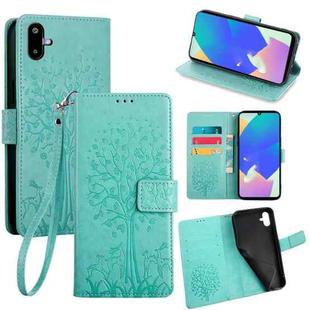For Samsung Galaxy F06 5G Tree & Deer Embossed Leather Phone Case(Green)