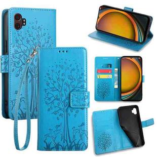 For Samsung Galaxy XCover 7 Pro 5G Tree & Deer Embossed Leather Phone Case(Blue)