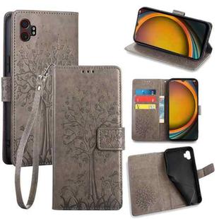 For Samsung Galaxy XCover 7 Pro 5G Tree & Deer Embossed Leather Phone Case(Grey)