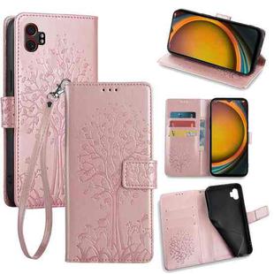 For Samsung Galaxy XCover 7 Pro 5G Tree & Deer Embossed Leather Phone Case(Rose Gold)