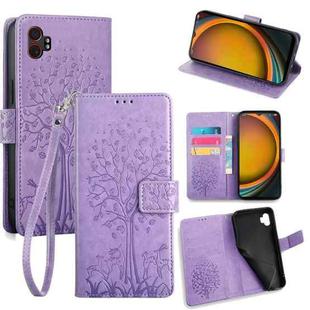 For Samsung Galaxy XCover 7 Pro 5G Tree & Deer Embossed Leather Phone Case(Purple)