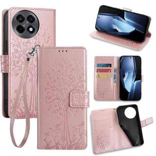 For OnePlus Ace 5 / 5 Pro Tree & Deer Embossed Leather Phone Case(Rose Gold)