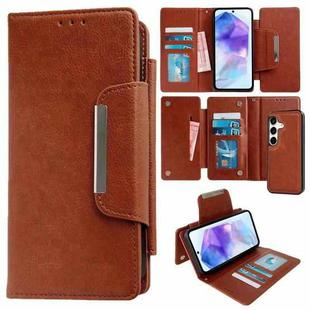 For Samsung Galaxy A55 5G Multifunctional 7-Card Wallet Leather Phone Case(Brown)
