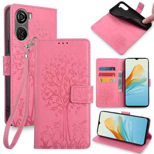 For ZTE Axon 40 Lite 4G Tree & Deer Embossed Leather Phone Case(Pink)