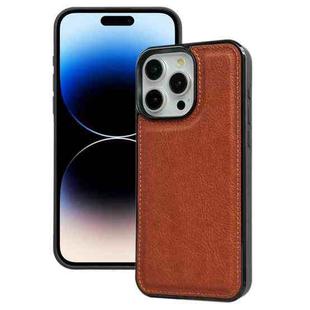 For iPhone 14 Pro Cowhide Texture Back Cover Phone Case(Brown)