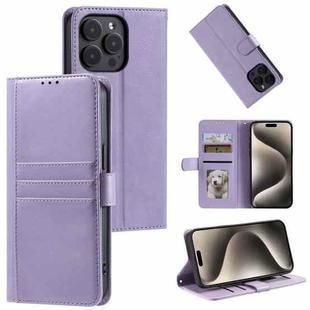 For iPhone 15 Pro Max Simple 6-Card Wallet Leather Phone Case(Purple)