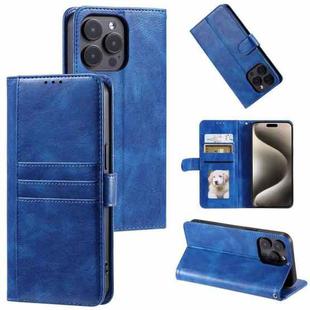 For iPhone 15 Pro Simple 6-Card Wallet Leather Phone Case(Blue)