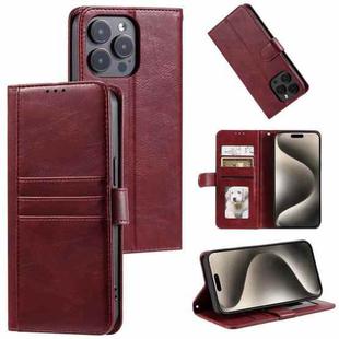 For iPhone 15 Pro Simple 6-Card Wallet Leather Phone Case(Wine Red)