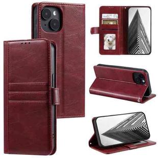 For iPhone 15 Plus Simple 6-Card Wallet Leather Phone Case(Wine Red)