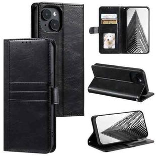 For iPhone 15 Plus Simple 6-Card Wallet Leather Phone Case(Black)
