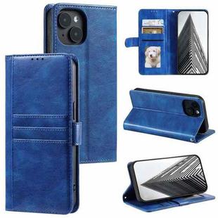 For iPhone 15 Simple 6-Card Wallet Leather Phone Case(Blue)