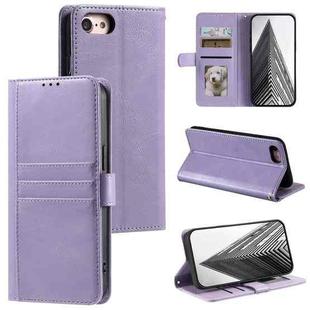 For iPhone 7 / 8 / SE 2022 Simple 6-Card Wallet Leather Phone Case(Purple)