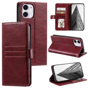 For iPhone 12 mini Simple 6-Card Wallet Leather Phone Case(Wine Red)