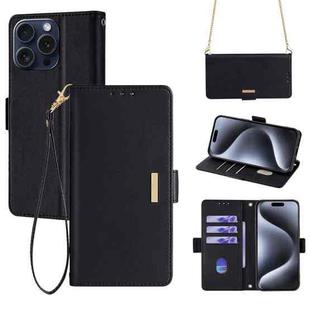 For iPhone 15 Pro Max Crossbody Chain Leather Phone Case(Black)