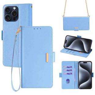 For iPhone 15 Pro Max Crossbody Chain Leather Phone Case(Blue)