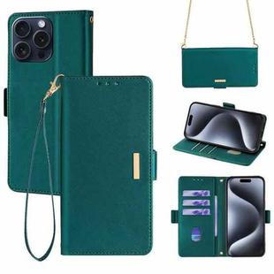 For iPhone 15 Pro Max Crossbody Chain Leather Phone Case(Green)