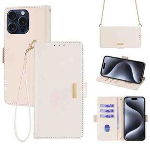 For iPhone 15 Pro Max Crossbody Chain Leather Phone Case(White)