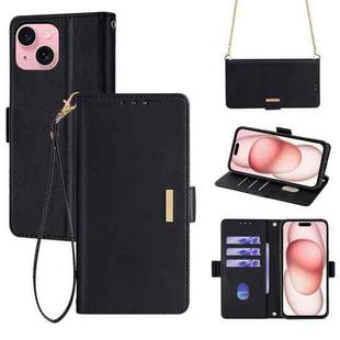 For iPhone 15 Plus Crossbody Chain Leather Phone Case(Black)