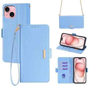 For iPhone 15 Crossbody Chain Leather Phone Case(Blue)