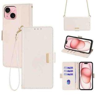 For iPhone 15 Crossbody Chain Leather Phone Case(White)