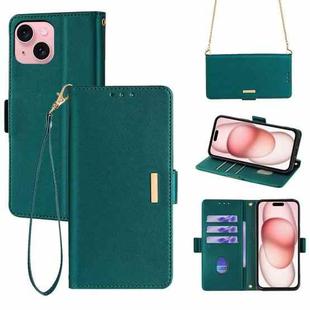For iPhone 14 Plus Crossbody Chain Leather Phone Case(Green)