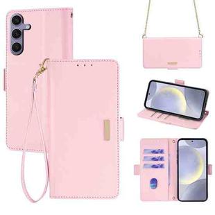 For Samsung Galaxy S24 5G Crossbody Chain Leather Phone Case(Pink)