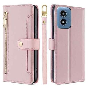 For Motorola Moto G Play 4G 2024 Sheep Texture Cross-body Zipper Wallet Leather Phone Case(Pink)