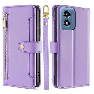 For Motorola Moto G Play 4G 2024 Sheep Texture Cross-body Zipper Wallet Leather Phone Case(Purple)