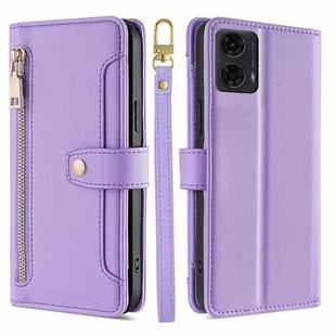 For Motorola Moto G24 4G Sheep Texture Cross-body Zipper Wallet Leather Phone Case(Purple)