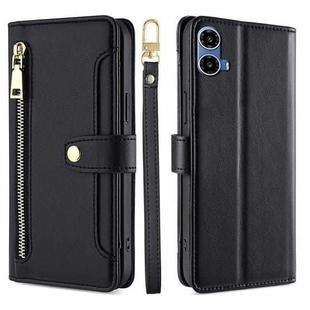 For Motorola Moto G34 5G Sheep Texture Cross-body Zipper Wallet Leather Phone Case(Black)