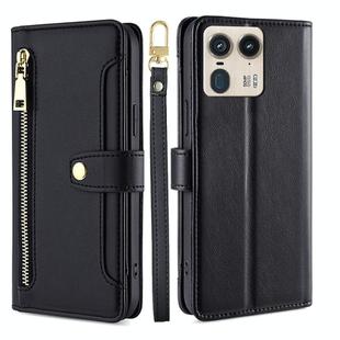 For Motorola Edge 50 Ultra Sheep Texture Cross-body Zipper Wallet Leather Phone Case(Black)