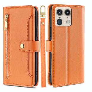 For Motorola Edge 50 Ultra Sheep Texture Cross-body Zipper Wallet Leather Phone Case(Orange)