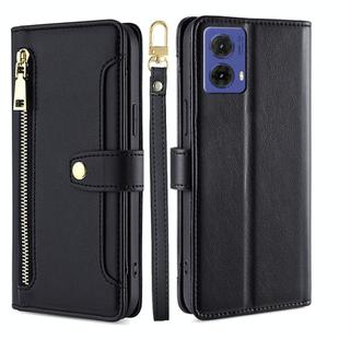 For Motorola Moto G85 5G Sheep Texture Cross-body Zipper Wallet Leather Phone Case(Black)