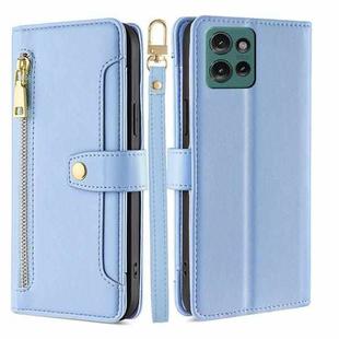 For Motorola Edge 50 5G Sheep Texture Cross-body Zipper Wallet Leather Phone Case(Blue)