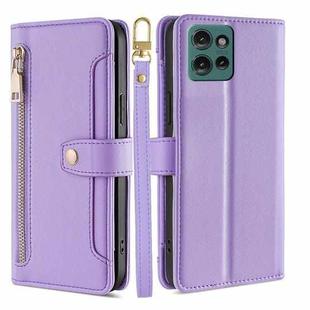 For Motorola Edge 50 5G Sheep Texture Cross-body Zipper Wallet Leather Phone Case(Purple)