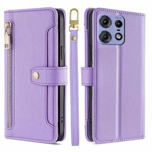 For Motorola Edge 50 Pro 5G Sheep Texture Cross-body Zipper Wallet Leather Phone Case(Purple)