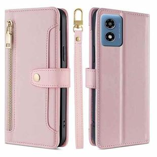 For Motorola Moto G 5G 2024 Sheep Texture Cross-body Zipper Wallet Leather Phone Case(Pink)