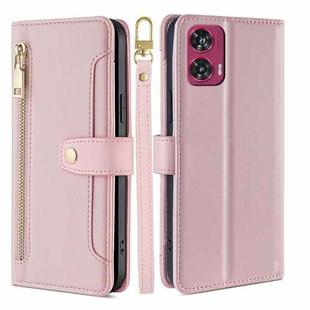 For Motorola Edge 50 Fusion 5G Sheep Texture Cross-body Zipper Wallet Leather Phone Case(Pink)