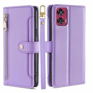 For Motorola Edge 50 Fusion 5G Sheep Texture Cross-body Zipper Wallet Leather Phone Case(Purple)