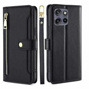 For Motorola Edge 50 Neo 5G Sheep Texture Cross-body Zipper Wallet Leather Phone Case(Black)